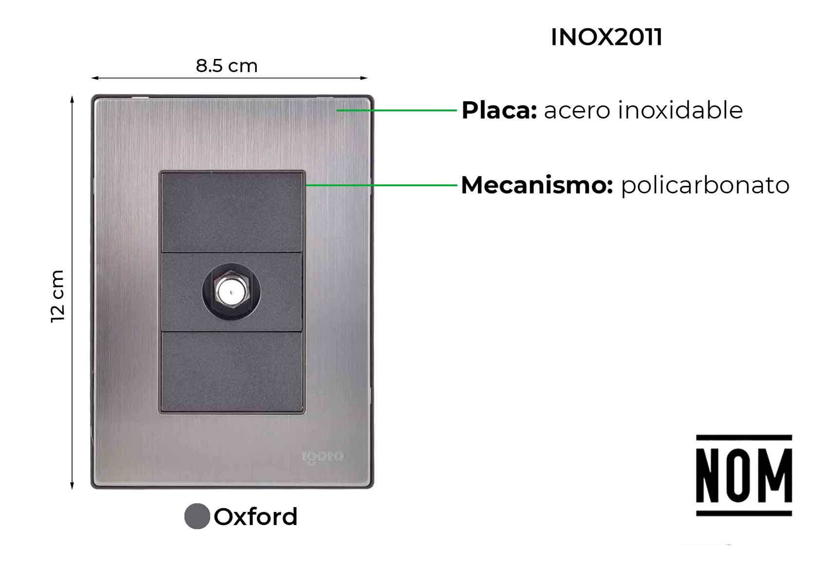 Placa Armada Inoxidable Con Toma Coaxial Salida T.V. Igoto IGOTO Ferreabasto