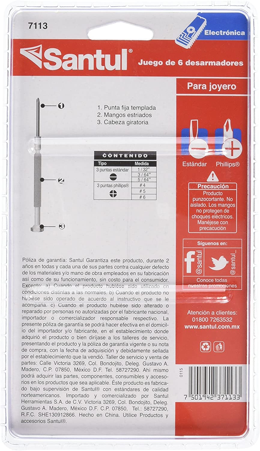 Juego 6 Desarmador Mango Metalico Para Joyero Santul 7113 SANTUL Ferreabasto