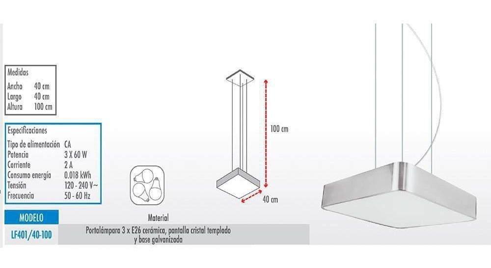 Lampara Luminario Elegante Colgante Nantes 3x60w=180w Igoto IGOTO Ferreabasto