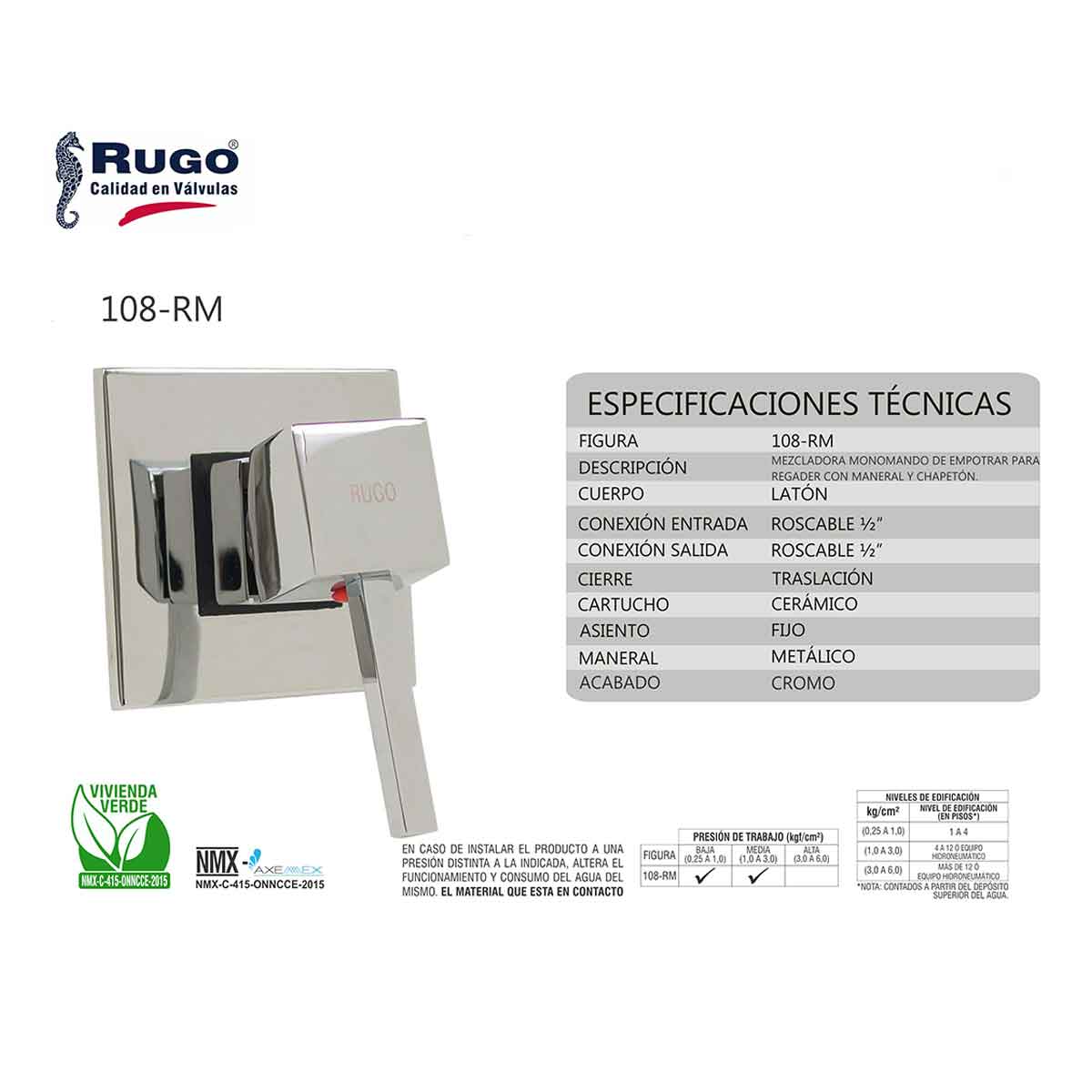 ficha tecnica de monomando para regadera