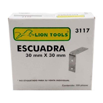 Soporte Angular En Forma De L Para Repisas 30mm x 30mm Caja 100 Piezas 3117 Lion Tools LION TOOLS Ferreabasto
