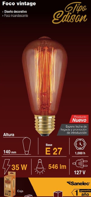 Foco Vintage Tipo Edison 35W Luz Calida Incandescente  Sanelec - Ferreabasto