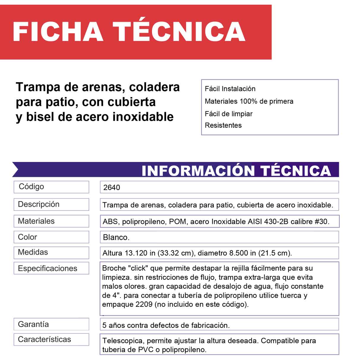 Coladera Para Patio Fleximatic 2640 Cubierta Acero Inoxidable FLEXIMATIC Ferreabasto