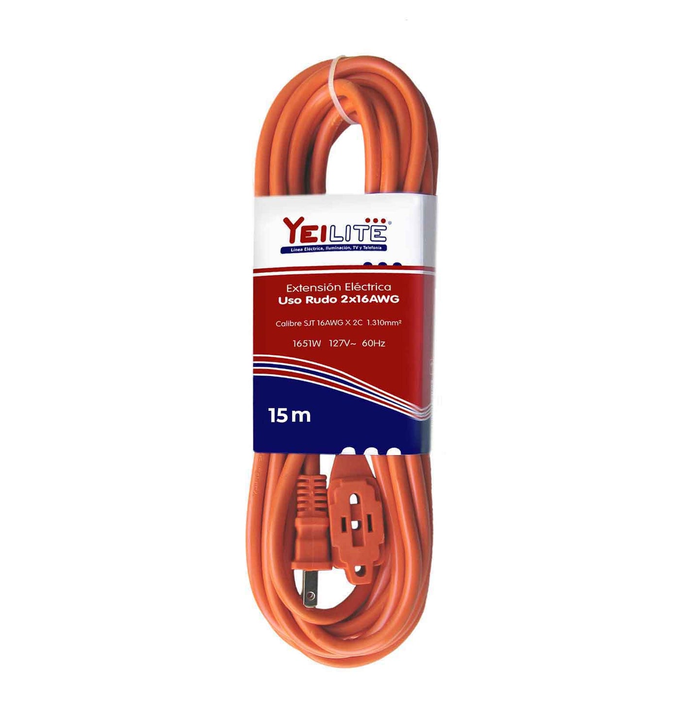 Extension Uso Rudo Naranja Exterior 2x16Awg 15m Yeilite YEILITE Ferreabasto