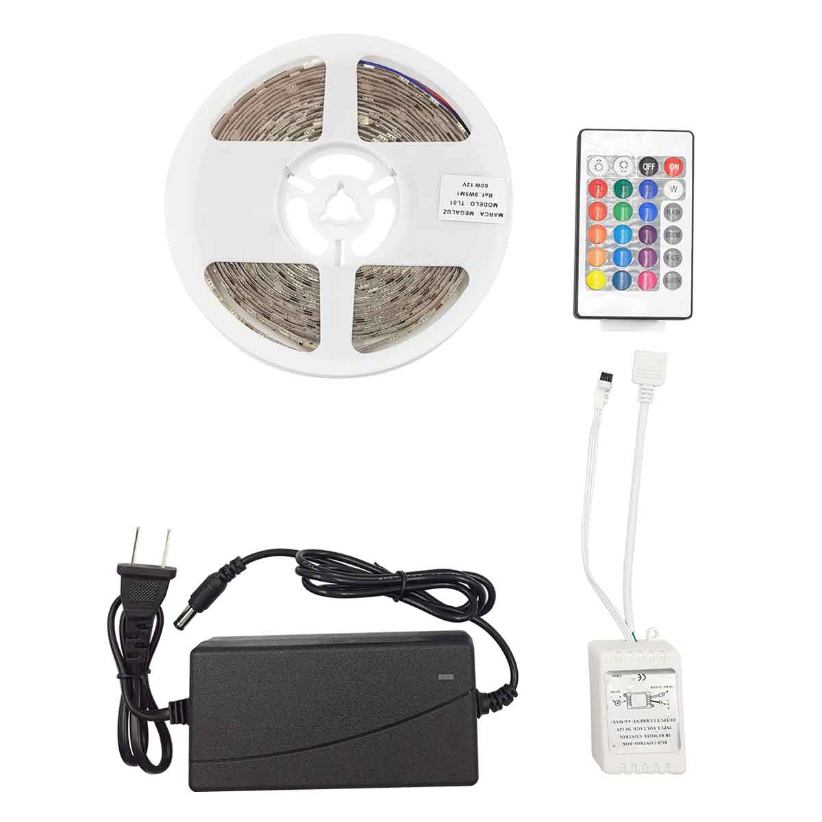 Tira Led Multicolor Rgb Megaluz 5 Metros 60W Con Control Remoto IP65 MEGALUZ Ferreabasto