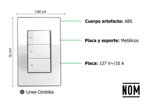 Placa Armada Apagador Triple Sanelec 4634 Cordoba Acero Inoxidable SANELEC Ferreabasto