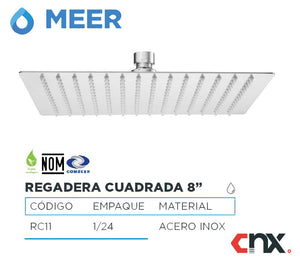 Regadera Cuadrada 8" Acero Inoxidable Deluxe Meer - Ferreabasto