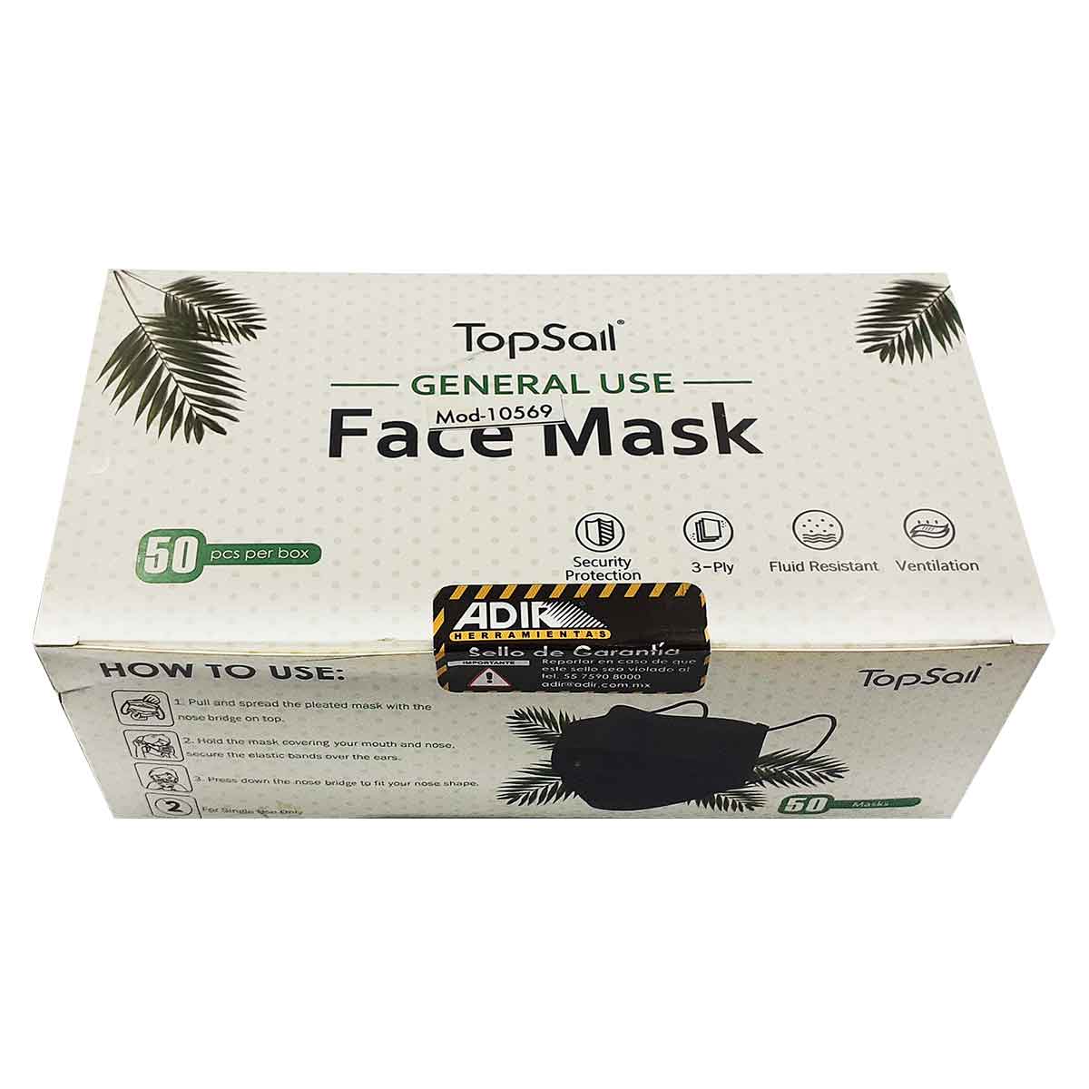 Mascarilla Cubrebocas Tricapa Termosellado Adir Negro 50 Piezas ADIR Ferreabasto