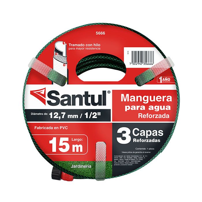 Manguera Jardin Reforzada 3 Capas 1/2" 15Mts Riego Santul SANTUL Ferreabasto