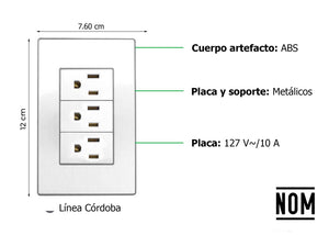 Placa Armada Triple Contacto Sanelec 4641 Cordoba Acero Inoxidable SANELEC Ferreabasto