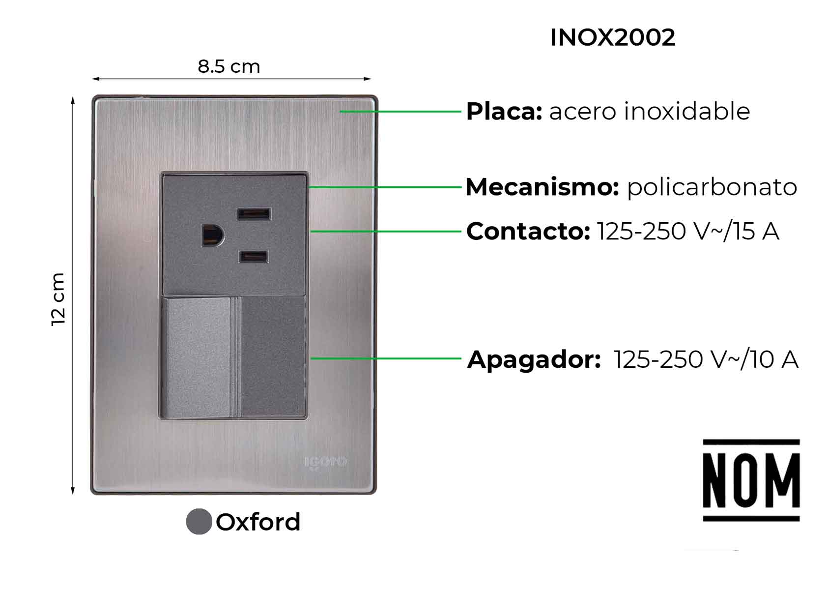 Placa Armada Inox Con Apagador Y Contacto 1.5 Modulos Igoto IGOTO Ferreabasto