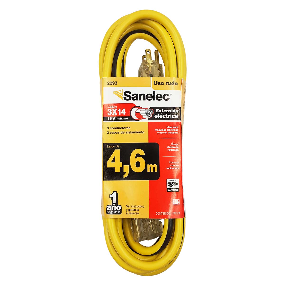 Extension Electrica Uso Rudo 15A 4M 3x14 Sanelec 2293 Con Luz Indicadora SANELEC Ferreabasto