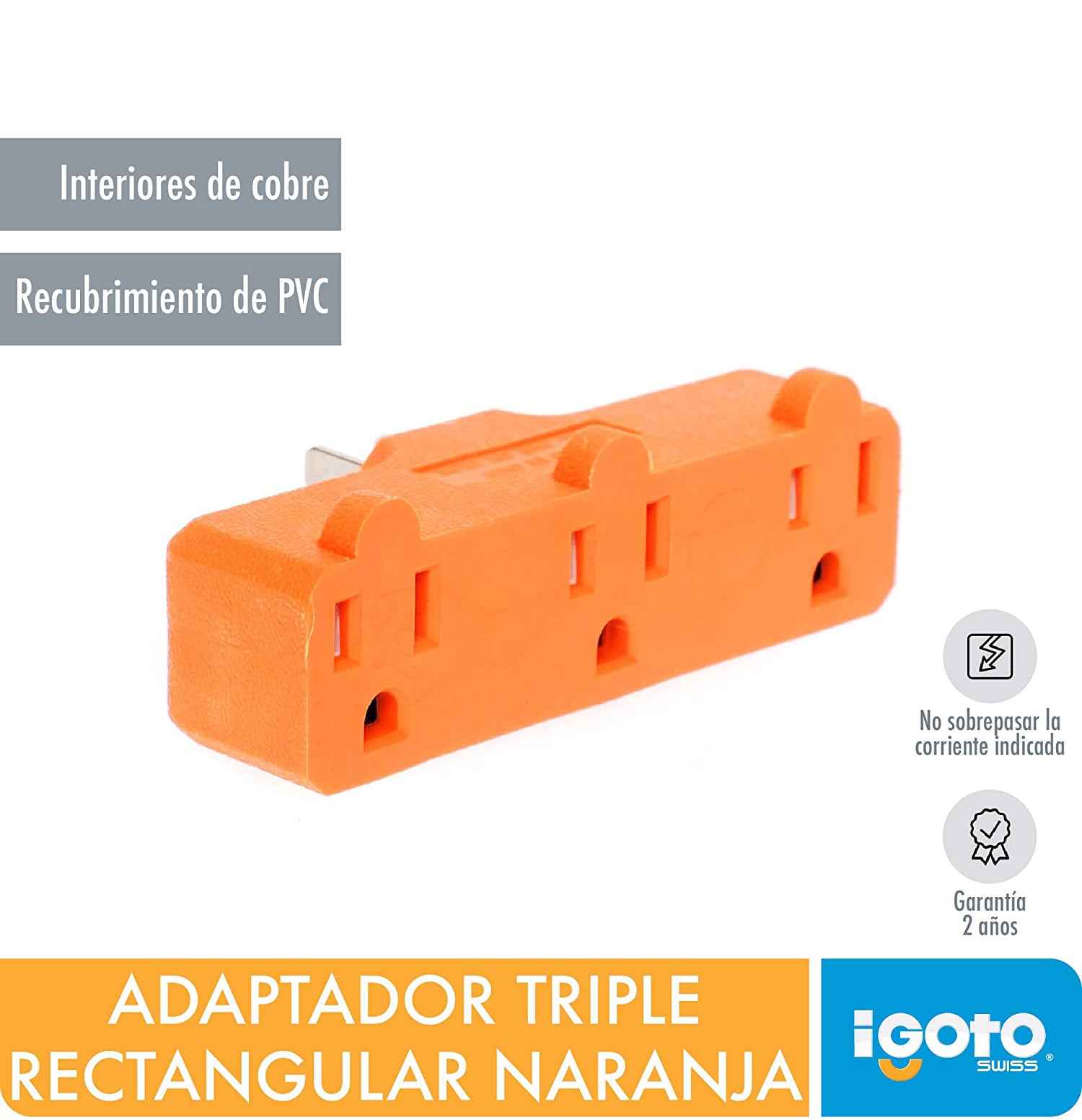 Adaptador Multicontacto Triple Rectangular Naranja 15A Igoto IGOTO Ferreabasto