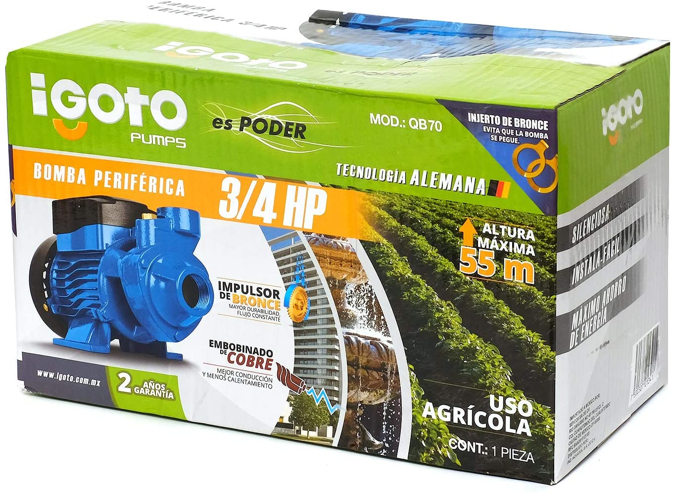 Bomba De Agua Periferica 3/4 Hp 550W Cobre 127V Igoto IGOTO PUMPS Ferreabasto