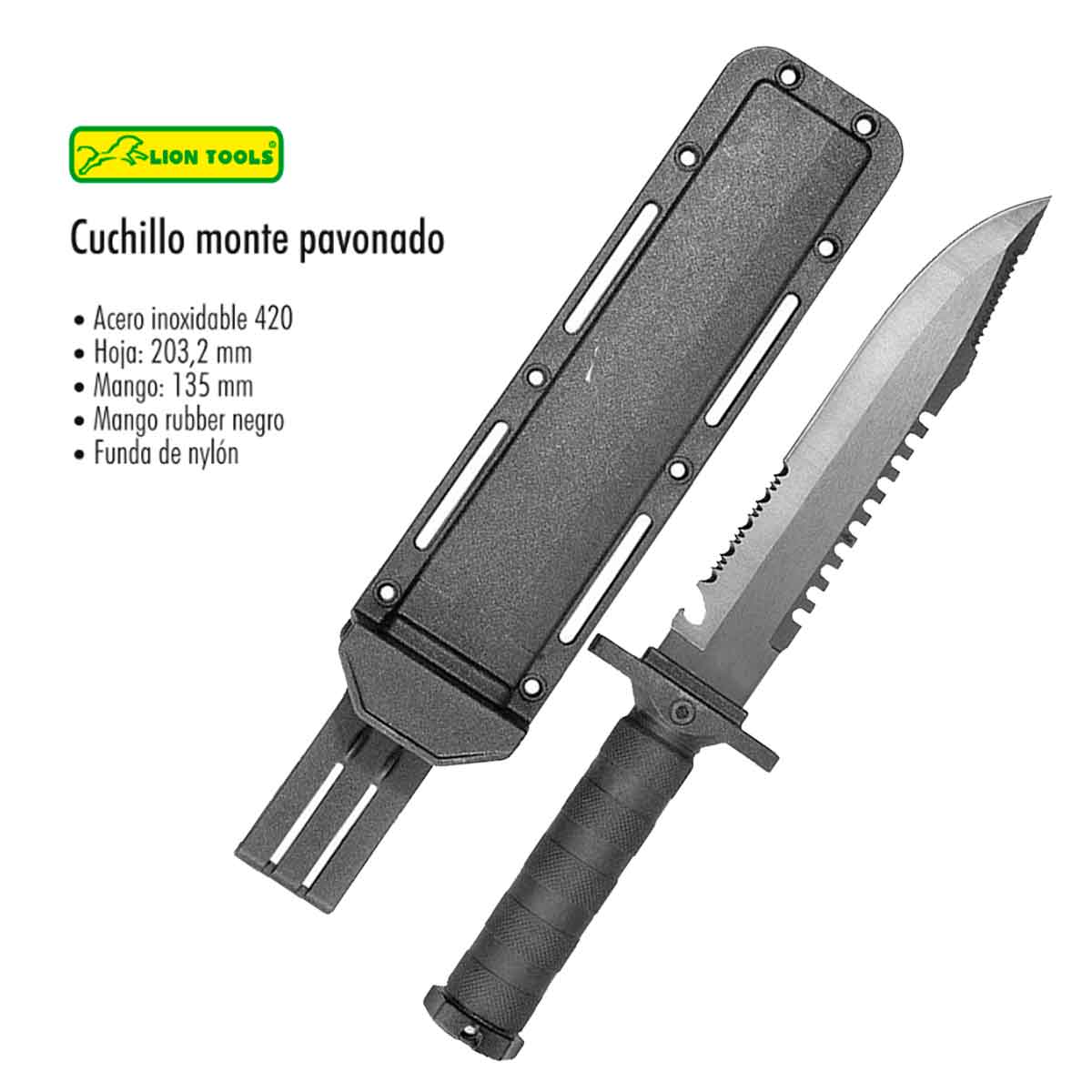 Cuchillo Tactico 8 Pulgadas 9428 Lion Tools Con Funda Campismo