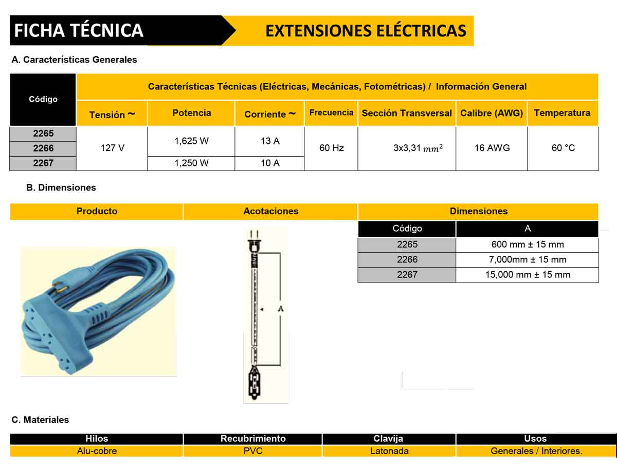 Extension Electrica Uso Rudo 10A 15M 3x16 Sanelec 2267 Con Luz Indicadora SANELEC Ferreabasto