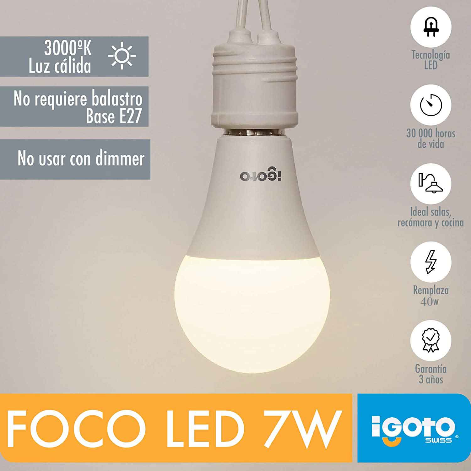 Foco Led A55 7W=40W 3000K Luz Calida Nom Igoto IGOTO Ferreabasto