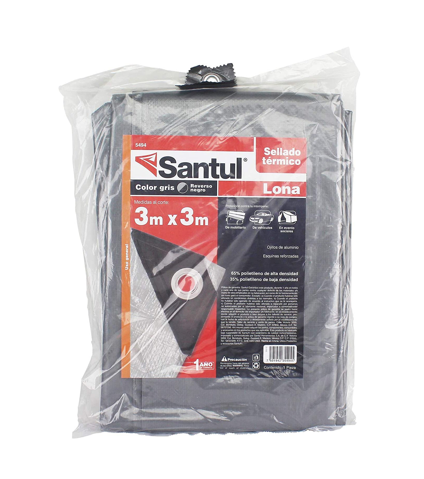 Lona Uso Ligero Gris Reforzado 110gr Para Toldo 3x3m Santul SANTUL Ferreabasto