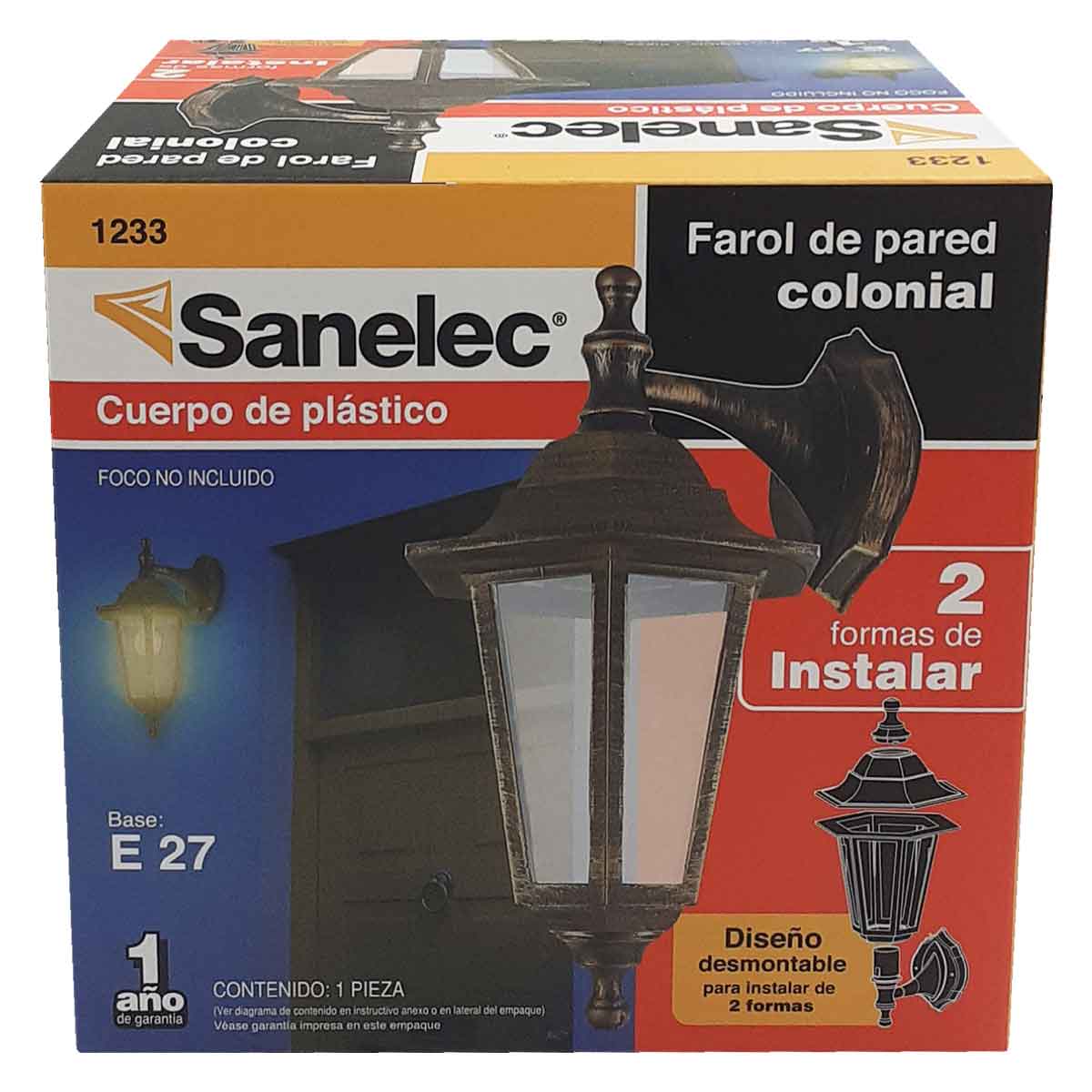 Farol Pared Estilo Colonial Sanelec 1233 Doble Posicion Exteriores Cobre SANELEC Ferreabasto