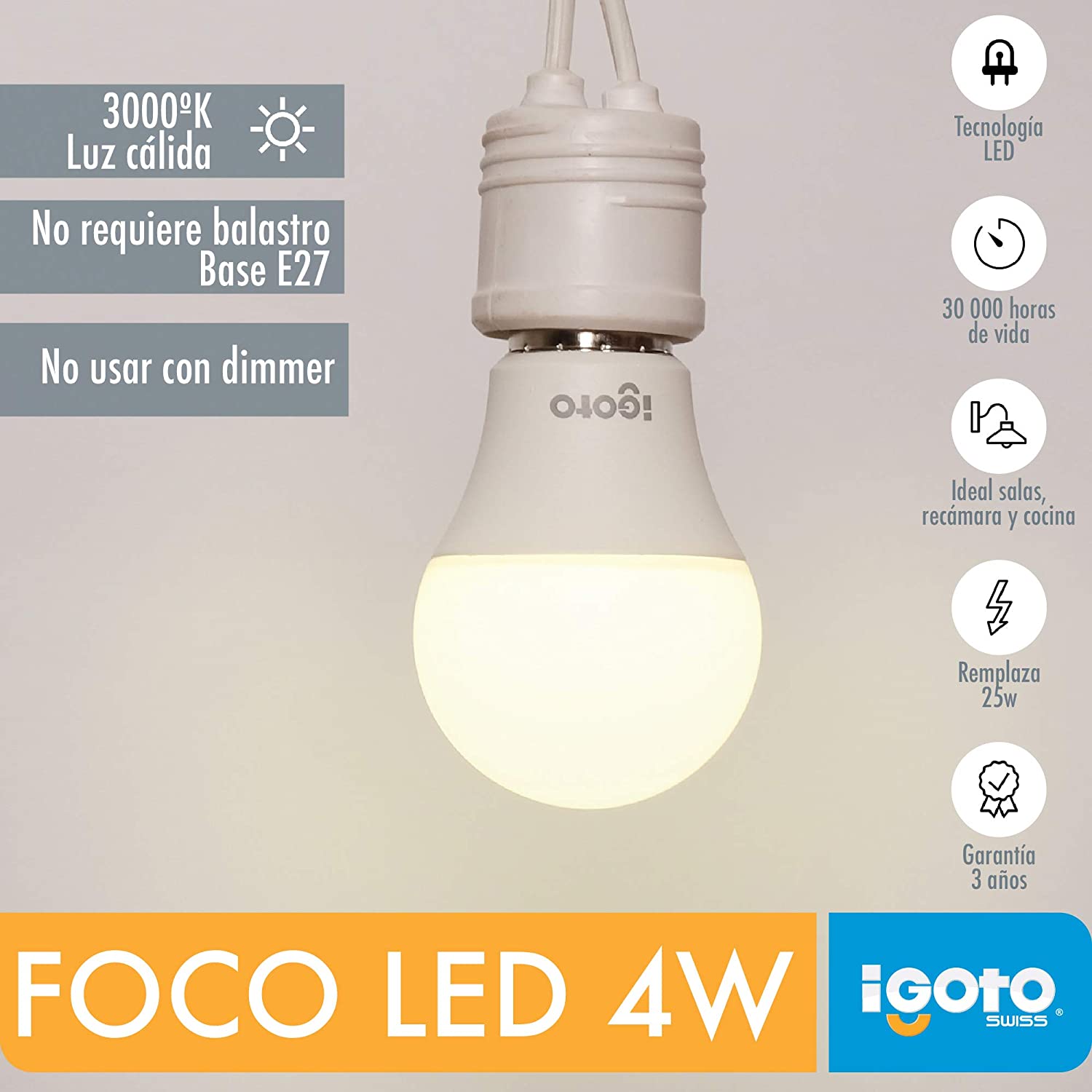 Foco Led G45 4W=25W 3000K Luz Calida Nom Igoto IGOTO Ferreabasto