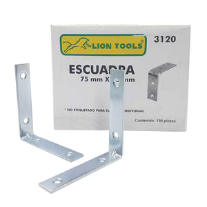 Soporte Angular En Forma De L Para Repisas 75mm x 75mm Caja 100 Piezas 3120 Lion Tools LION TOOLS Ferreabasto