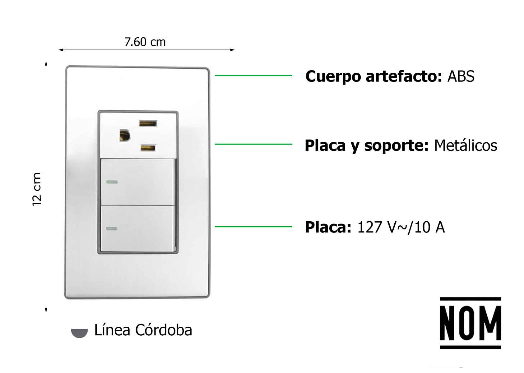 Placa Armada 2 Apagadores Y Contacto Aterrizado Sanelec 4637 Cordoba Acero Inoxidable SANELEC Ferreabasto