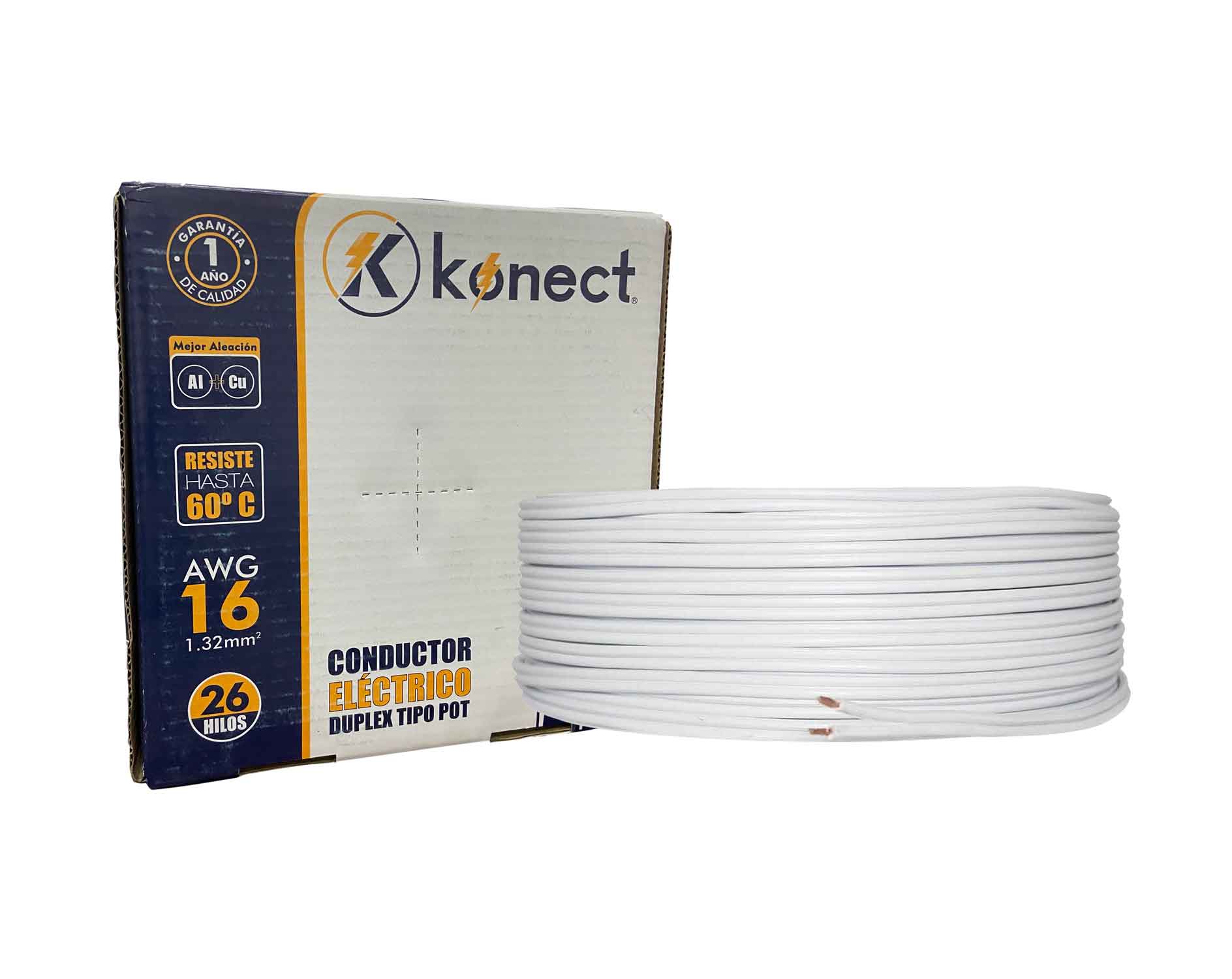 Cable Electrico Pot Duplex Calibre 16 Blanco 100m Cca Konect KONECT Ferreabasto