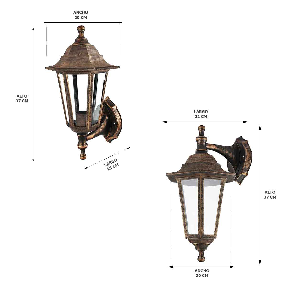 Farol Pared Estilo Colonial Sanelec 1233 Doble Posicion Exteriores Cobre SANELEC Ferreabasto