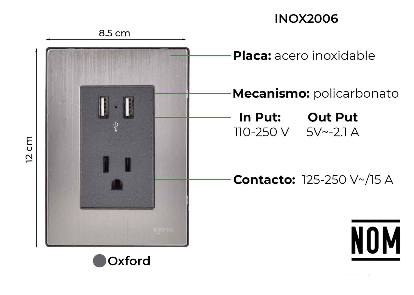 Placa Armada Inoxidable Con 2 Tomas Usb Y 1 Contacto Igoto IGOTO Ferreabasto