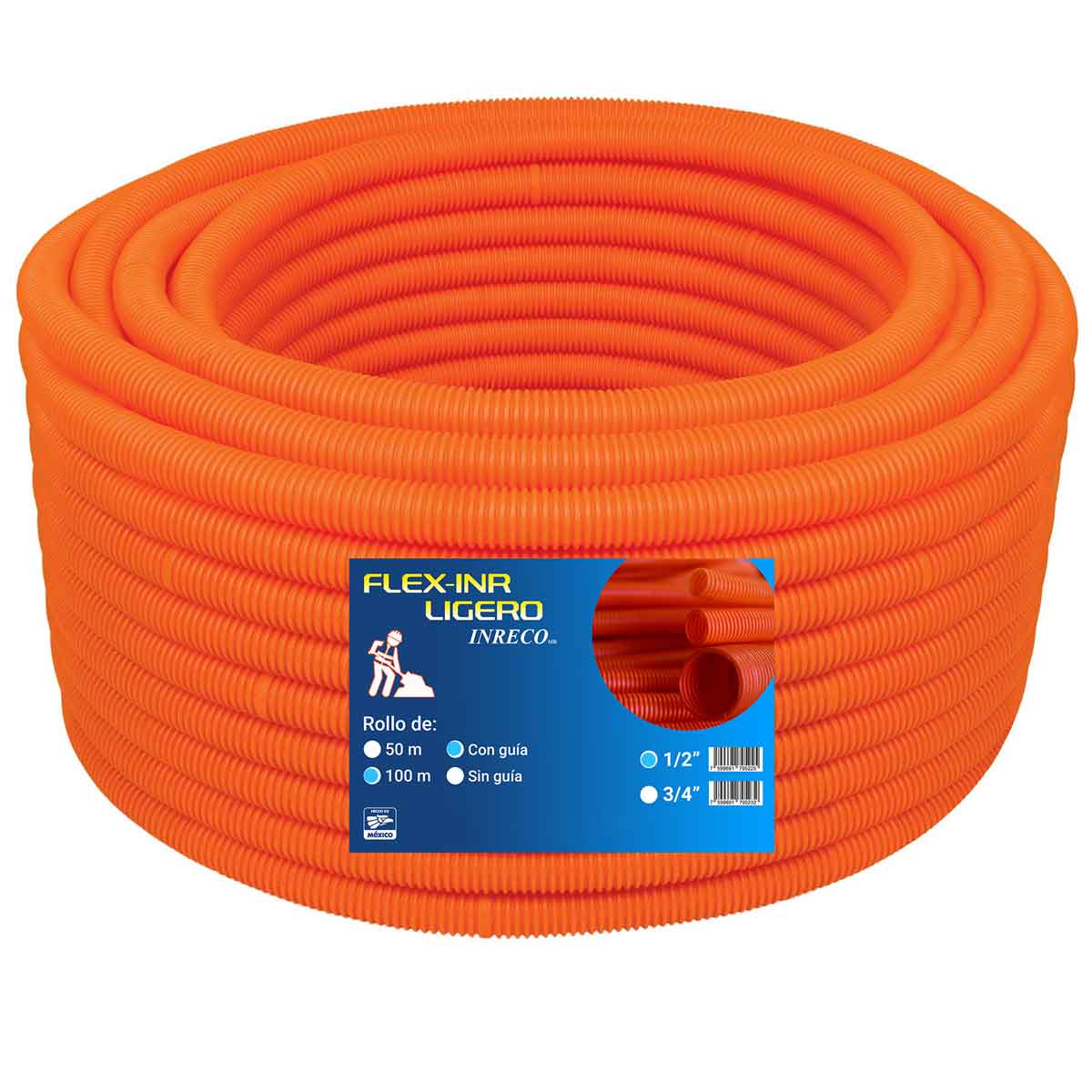 Tubo Poliducto Flexible Ligero Con Guia Naranja 1/2 100M Flexinr INRECO Ferreabasto