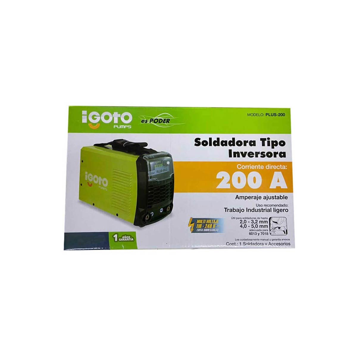 Soldadora Inversora Plus 200A +Kit 110-240V Igoto 6013-7018