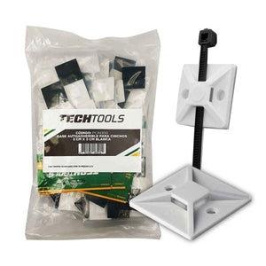 Base Autoadherible Para Cincho 3x3cm Techtools Blanco 100 Piezas CNX Ferreabasto