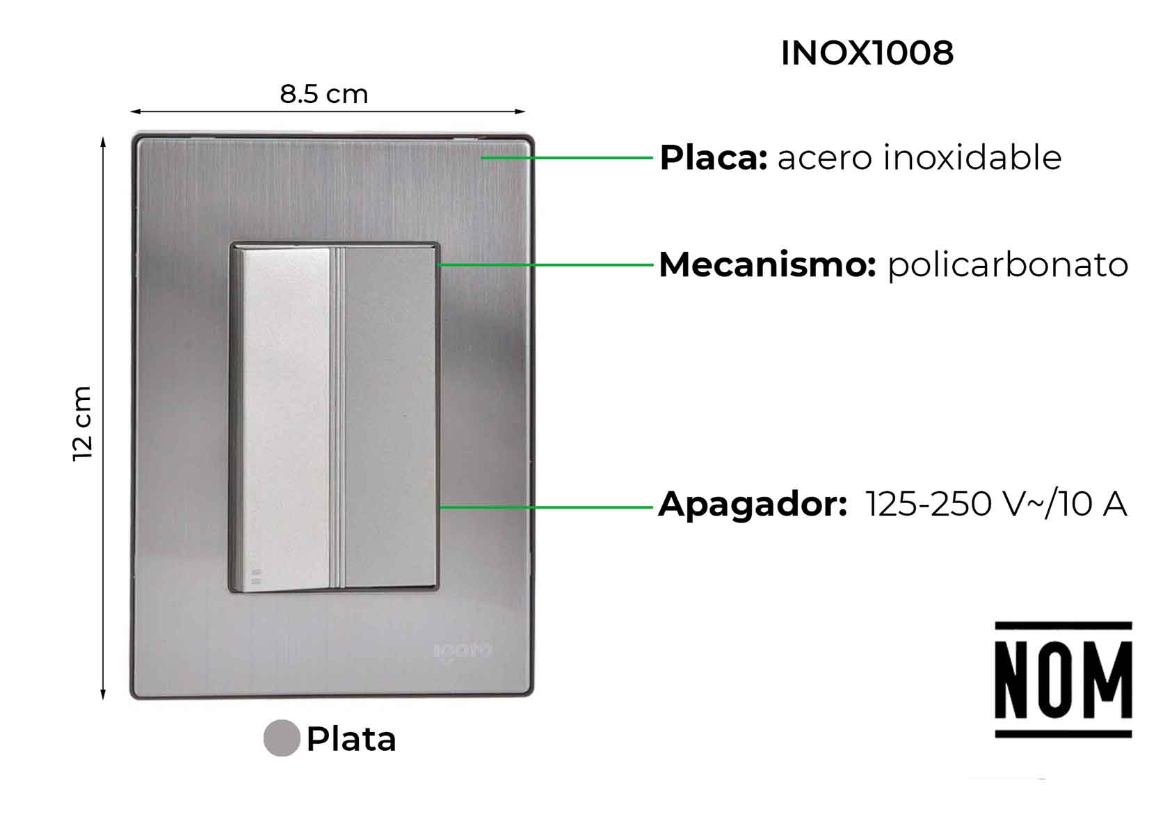 Placa Armada Inoxidable Con 1 Apagador Escalera De 3 Modulos Igoto ...