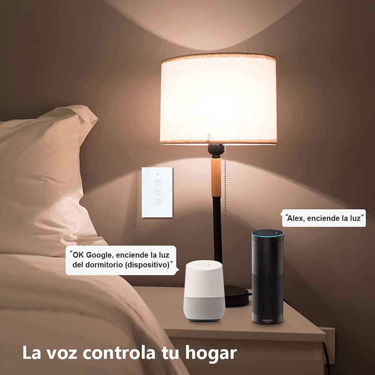 folleto voz controla las luces con alexa y google assistante