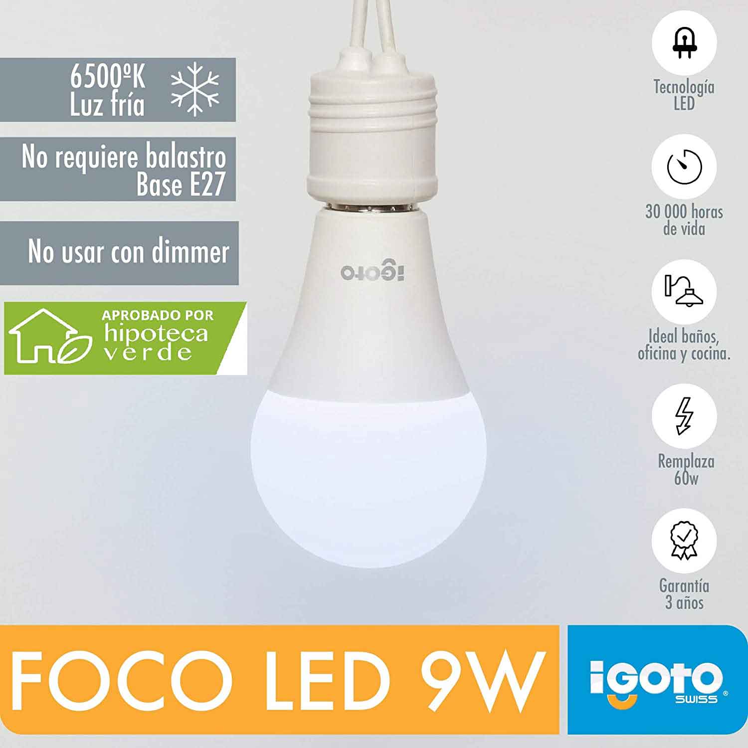 Pack 2 Foco Led A60 9W 6500K Luz Fria Igoto IGOTO Ferreabasto