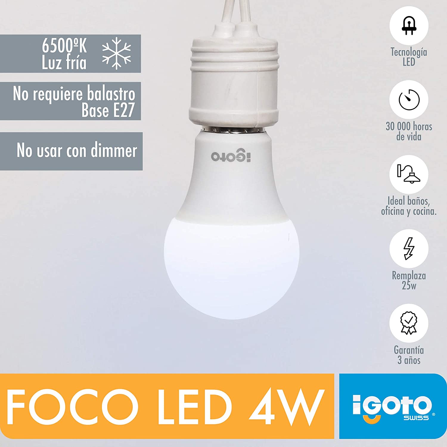 Foco Led G45 4W=25W 6500K Luz Fria Nom Igoto IGOTO Ferreabasto