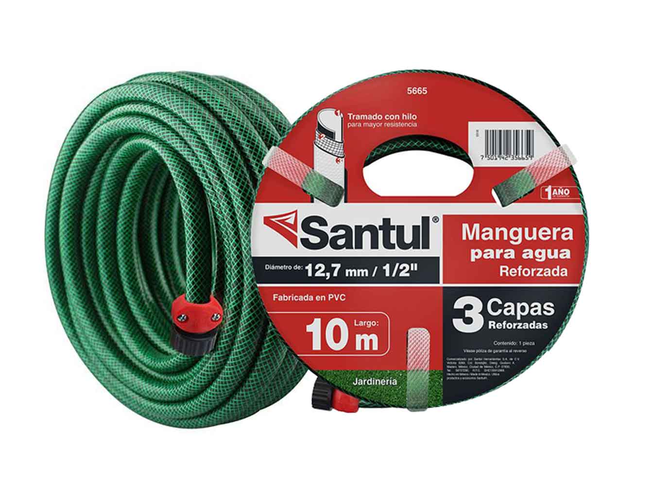 Manguera Jardin Reforzada 3 Capas 1/2" 10Mts Riego Santul SANTUL Ferreabasto