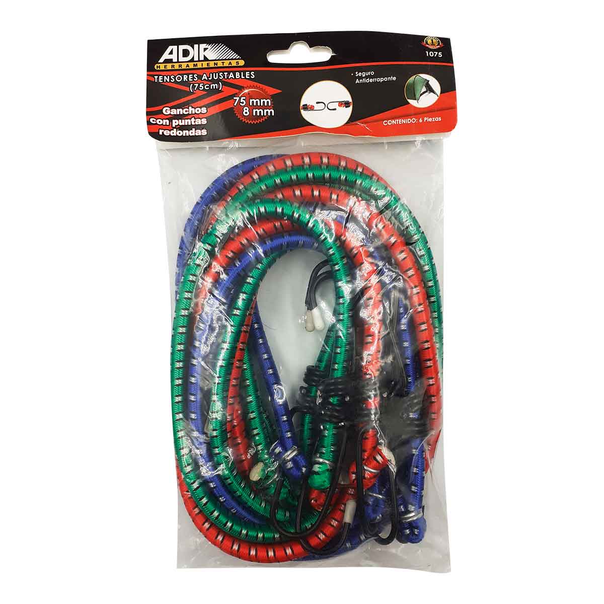 Tensores Ajustables Con Gancho Adir 1075 Multiusos 75cm 6 Piezas ADIR Ferreabasto