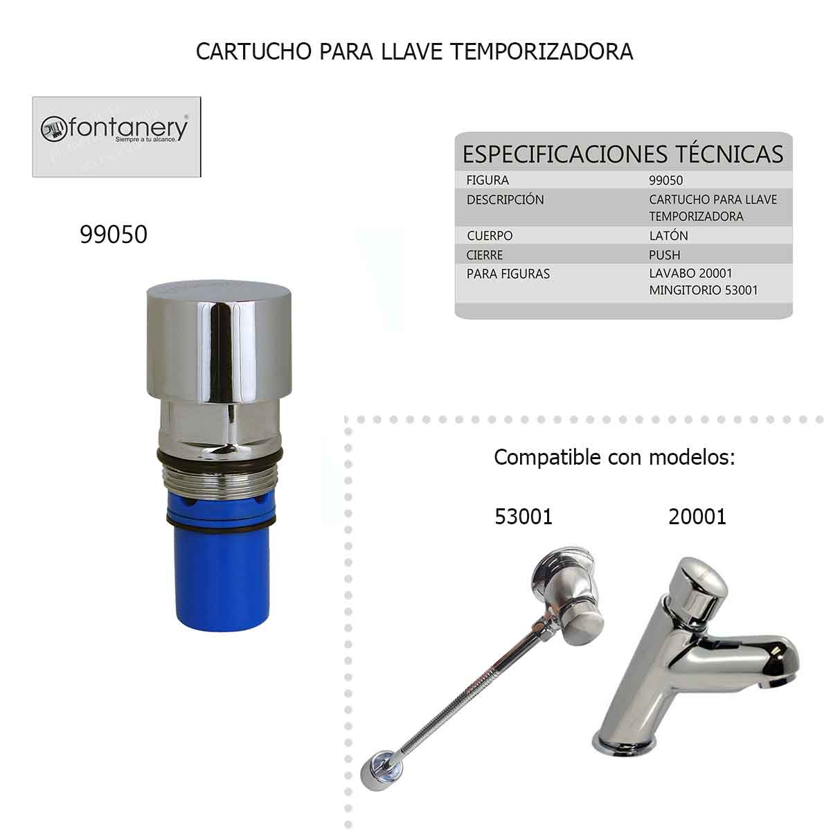 Cartucho Repuesto Fontanery 99050 Para Llave Lavabo y Fluxometro Push RUGO Ferreabasto