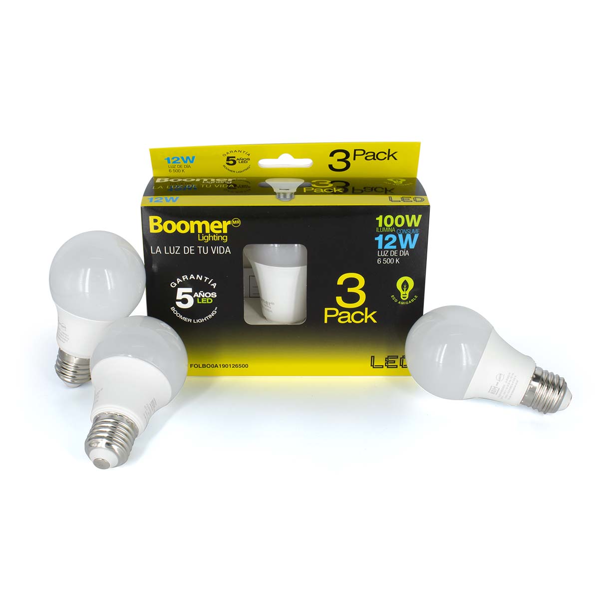 3 Pack Foco Led Boomer 12W=100w 1200 lm Luz Dia A19 6500K BOOMER Ferreabasto