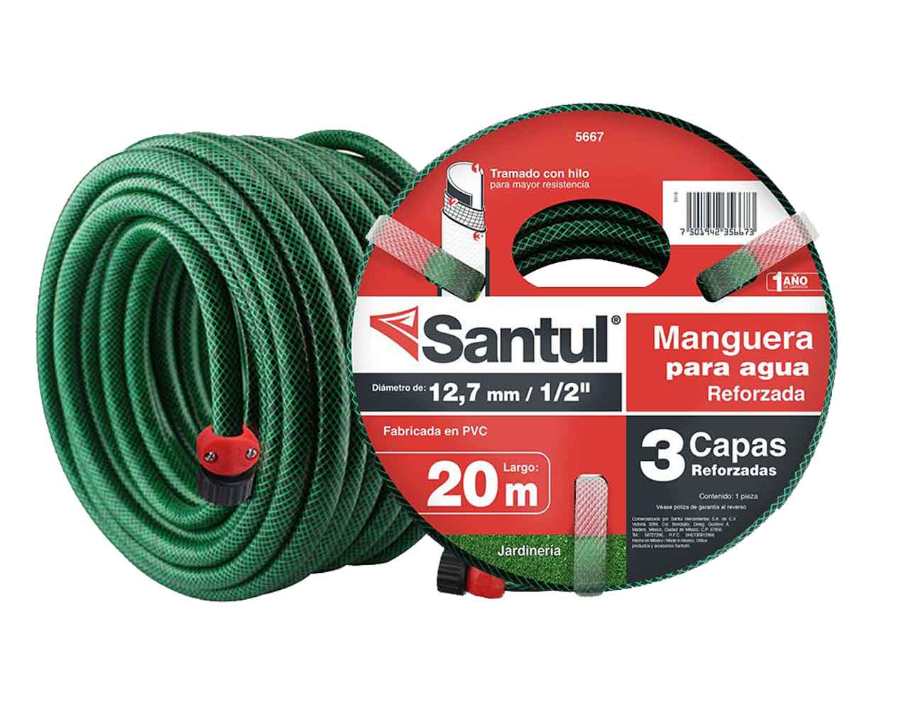 Manguera Jardin Reforzada 3 Capas 1/2" 20m Riego 5667 Santul SANTUL Ferreabasto