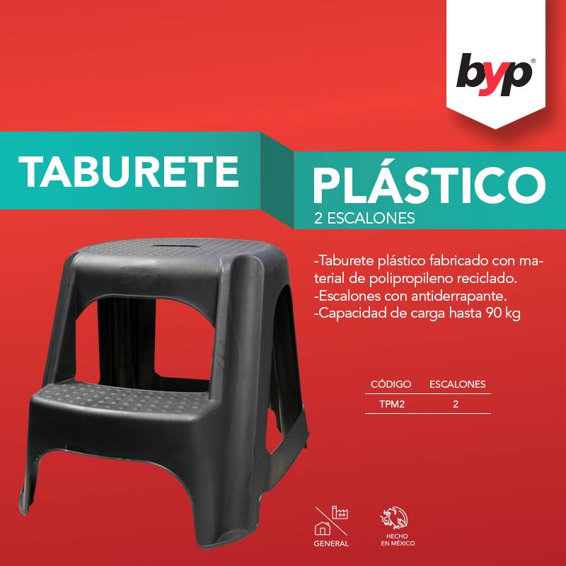 Escalera Taburete Plastico 2 Escalones Antiderrapante Byp BYP Ferreabasto