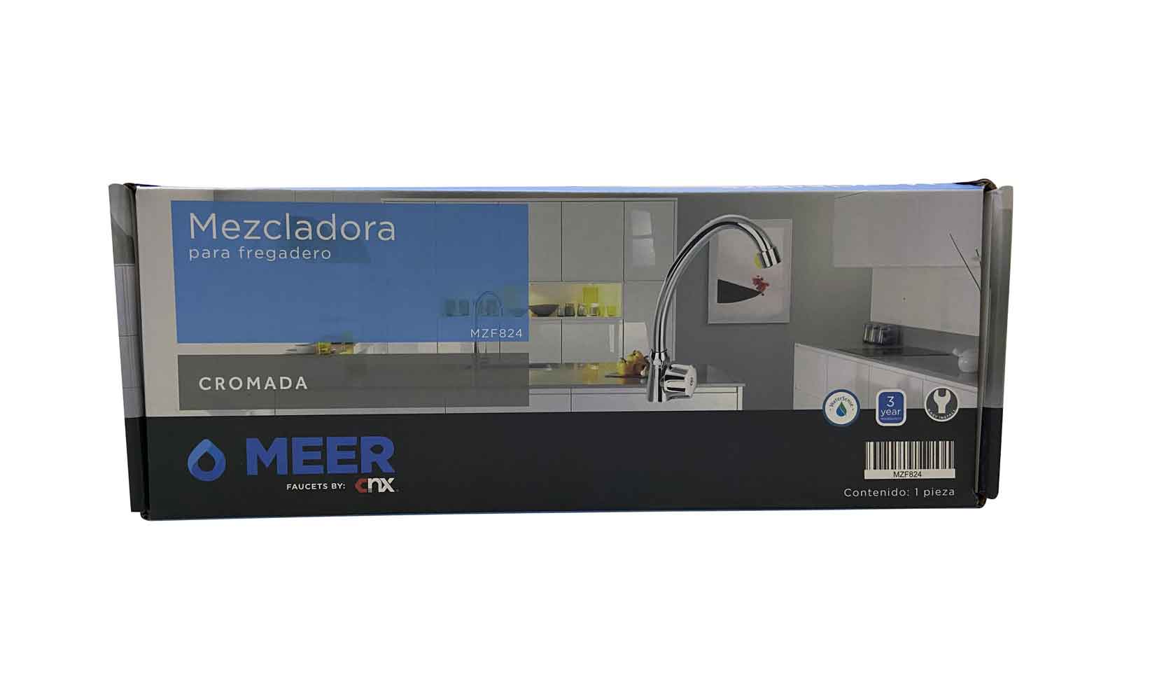 Mezcladora Monomando Meer Cuello Rigido 1/4 Vuelta Cromada MEER Ferreabasto