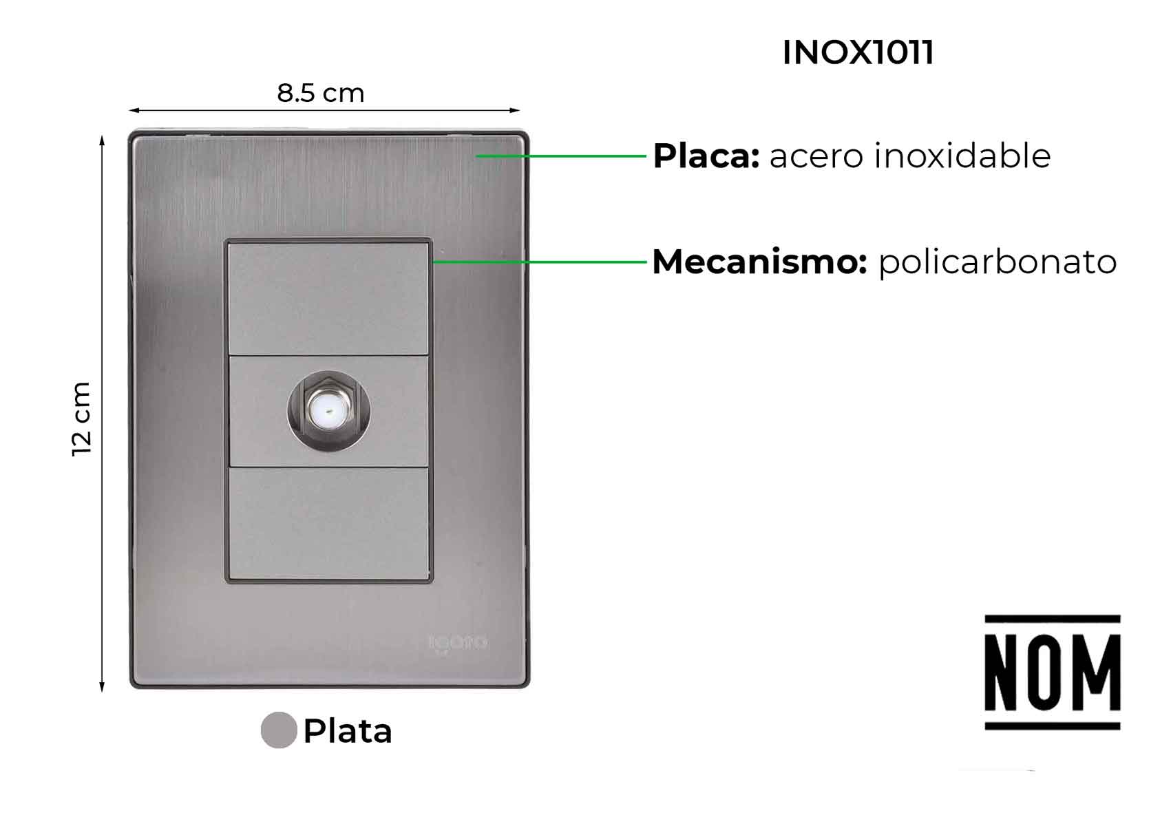 Placa Armada Inoxidable Con Toma Coaxial Salida T.V. Igoto IGOTO Ferreabasto