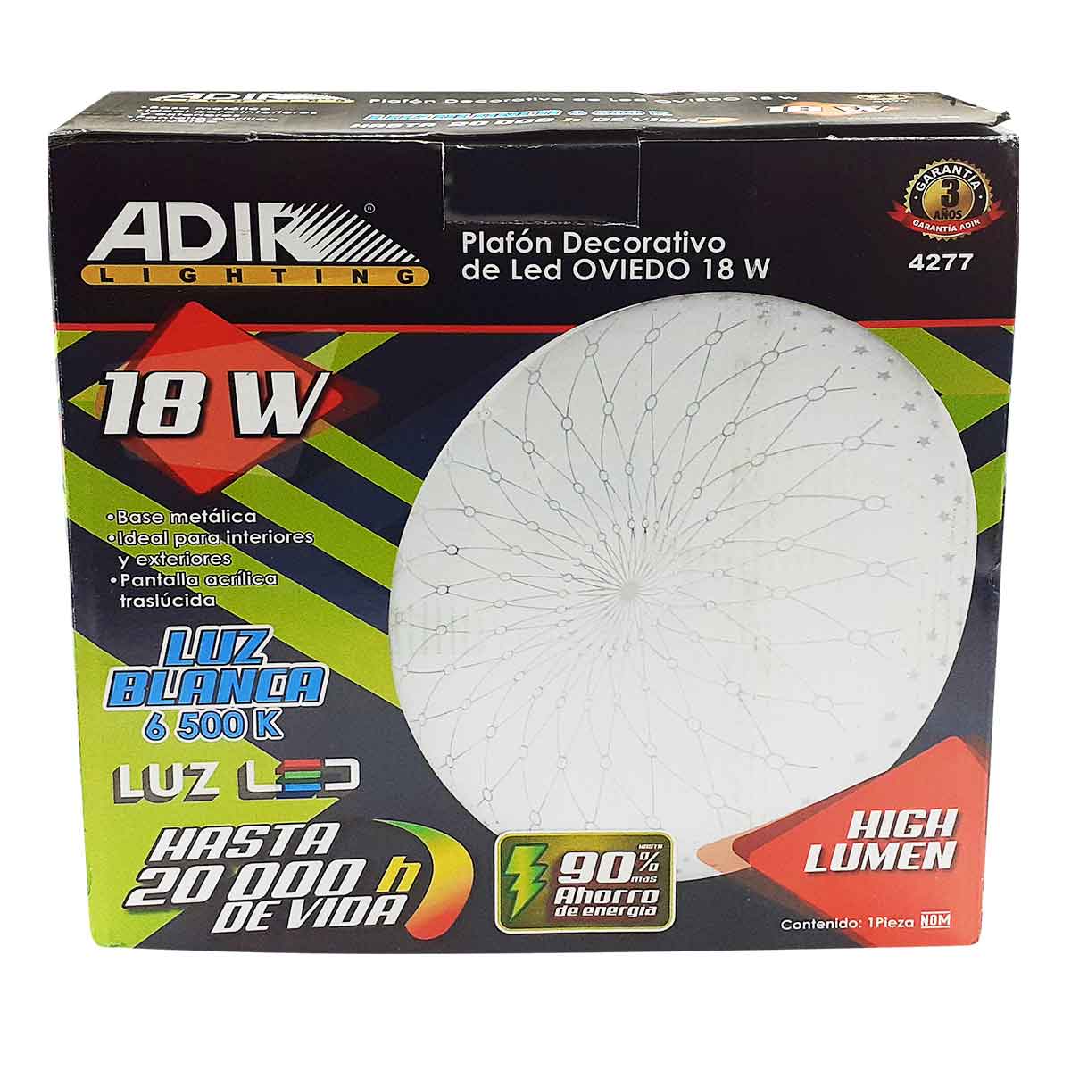 Luminario Led Tipo Plafon Adir 4277 Oviedo Para Techo Sobreponer 18W Luz Fria 6500K ADIR Ferreabasto