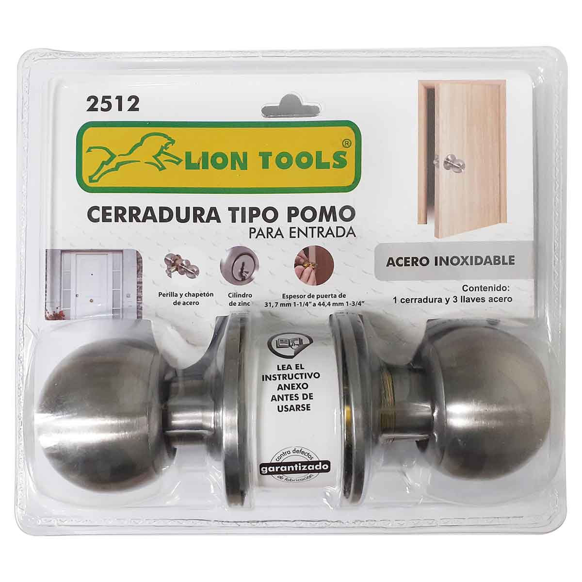 Cerradura Tipo Pomo Para Entrada Lion Tools 2512 Acabado Acero Inoxidable LION TOOLS Ferreabasto