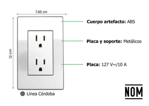 Placa Armada Doble Contacto Aterrizado Sanelec 4633 Cordoba Acero Inoxidable SANELEC Ferreabasto