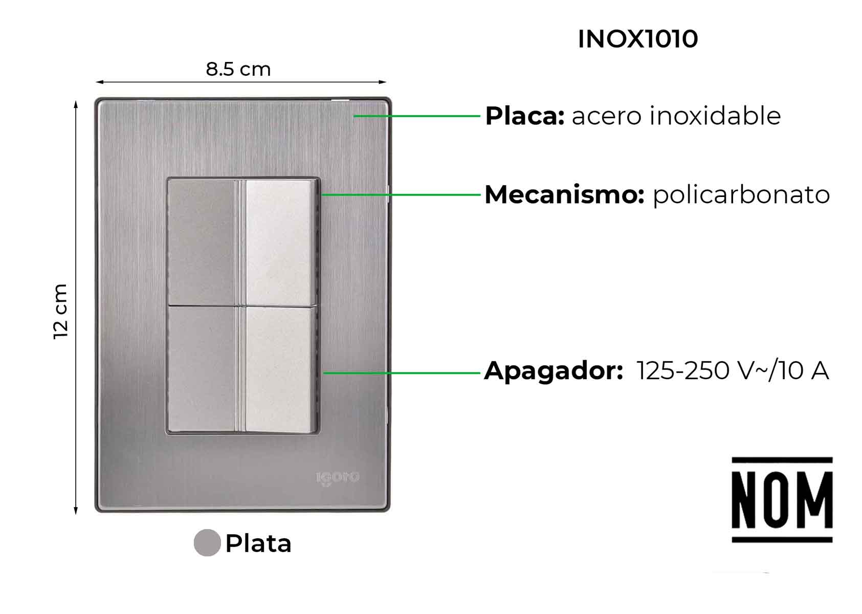 Placa Armada Inoxidable Con 2 Apagadores Sencillos De 1.5 Modulos Igoto IGOTO Ferreabasto