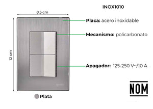 Placa Armada Inoxidable Con 2 Apagadores Sencillos De 1.5 Modulos Igoto IGOTO Ferreabasto