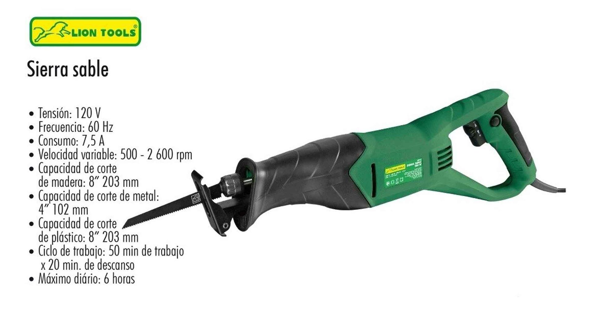 Sierra Sable Electrica Lion Tools 2893 900w 120V Con Segueta LION TOOLS Ferreabasto